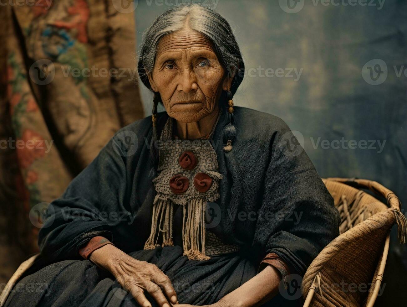 Old colored photograph of a mexican woman from the early 1900s AI Generative photo