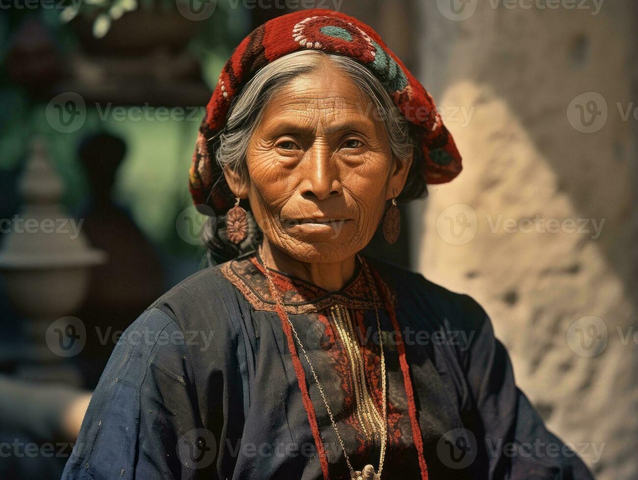 antiguo de colores fotografía de un mexicano mujer desde el temprano 1900 ai generativo foto