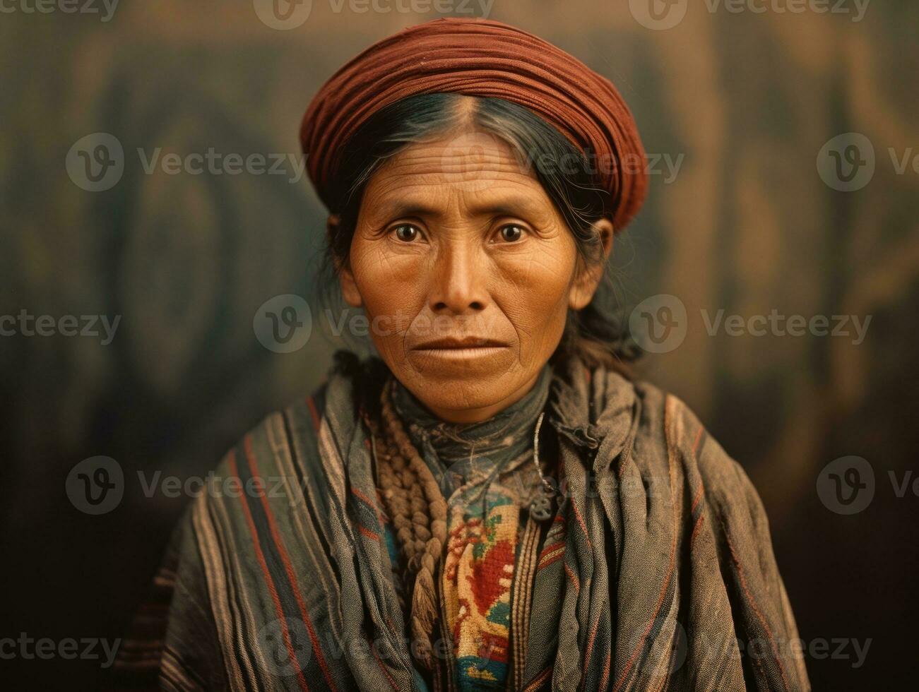 Old colored photograph of a mexican woman from the early 1900s AI Generative photo