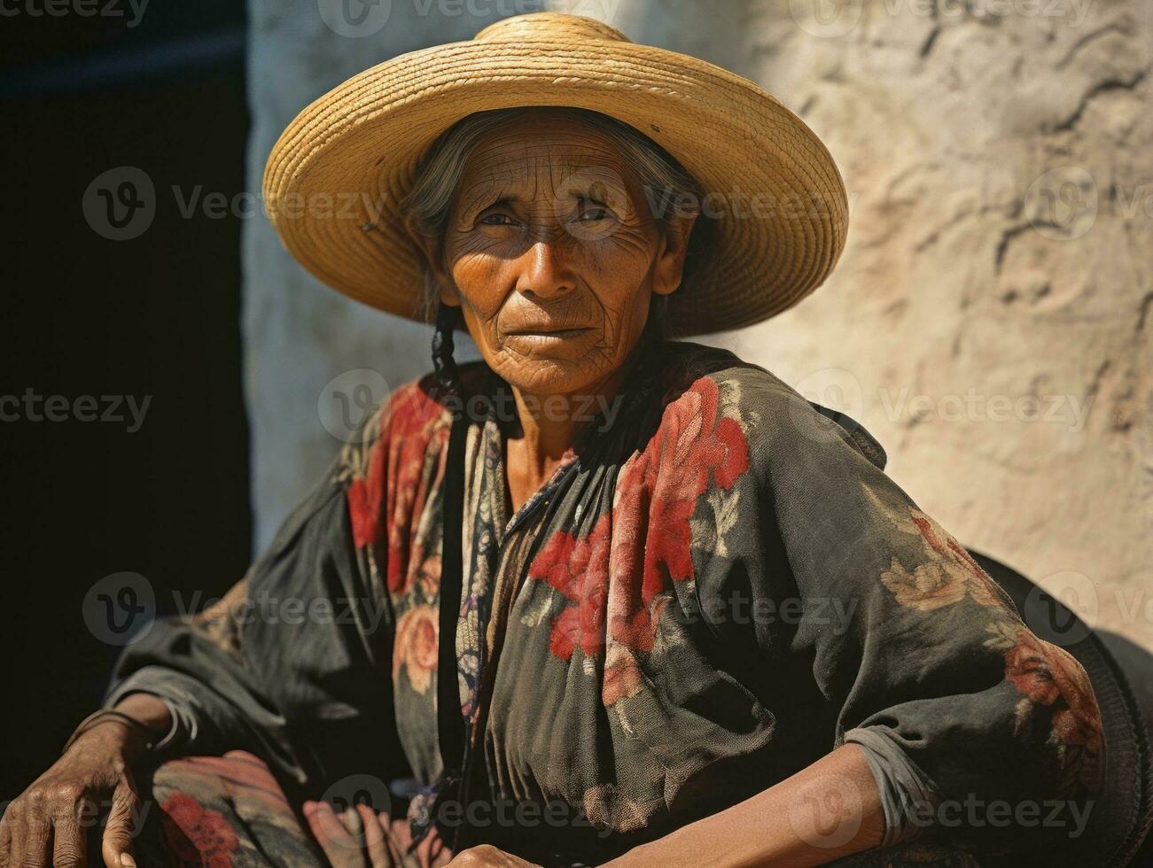 Old colored photograph of a mexican woman from the early 1900s AI Generative photo