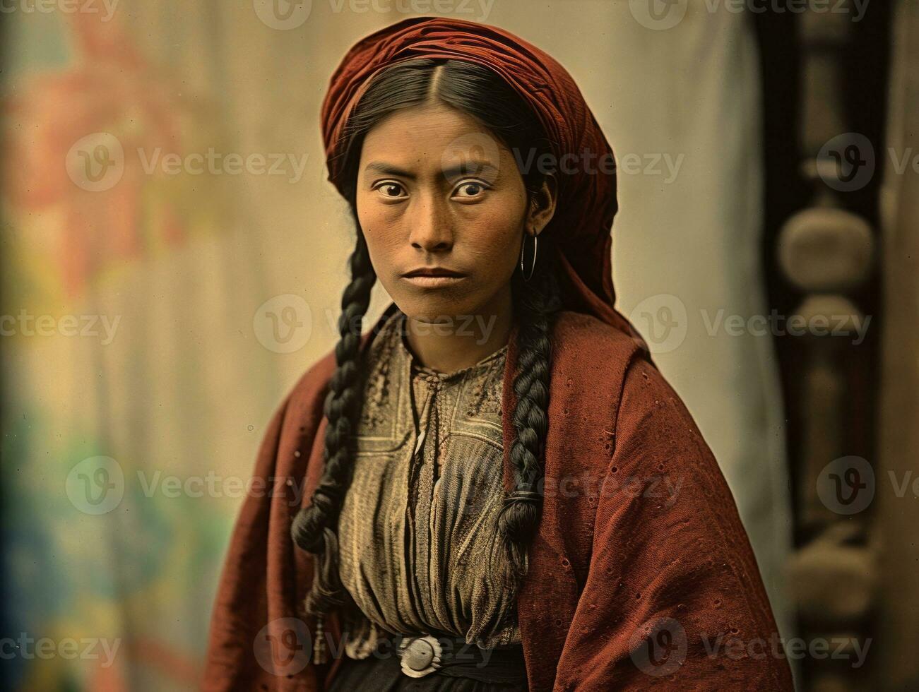 Old colored photograph of a mexican woman from the early 1900s AI Generative photo