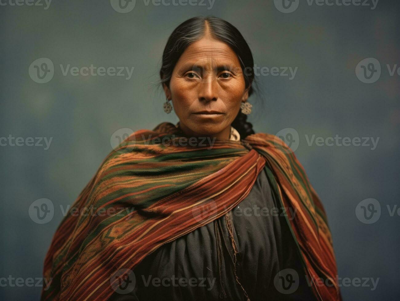 Old colored photograph of a mexican woman from the early 1900s AI Generative photo