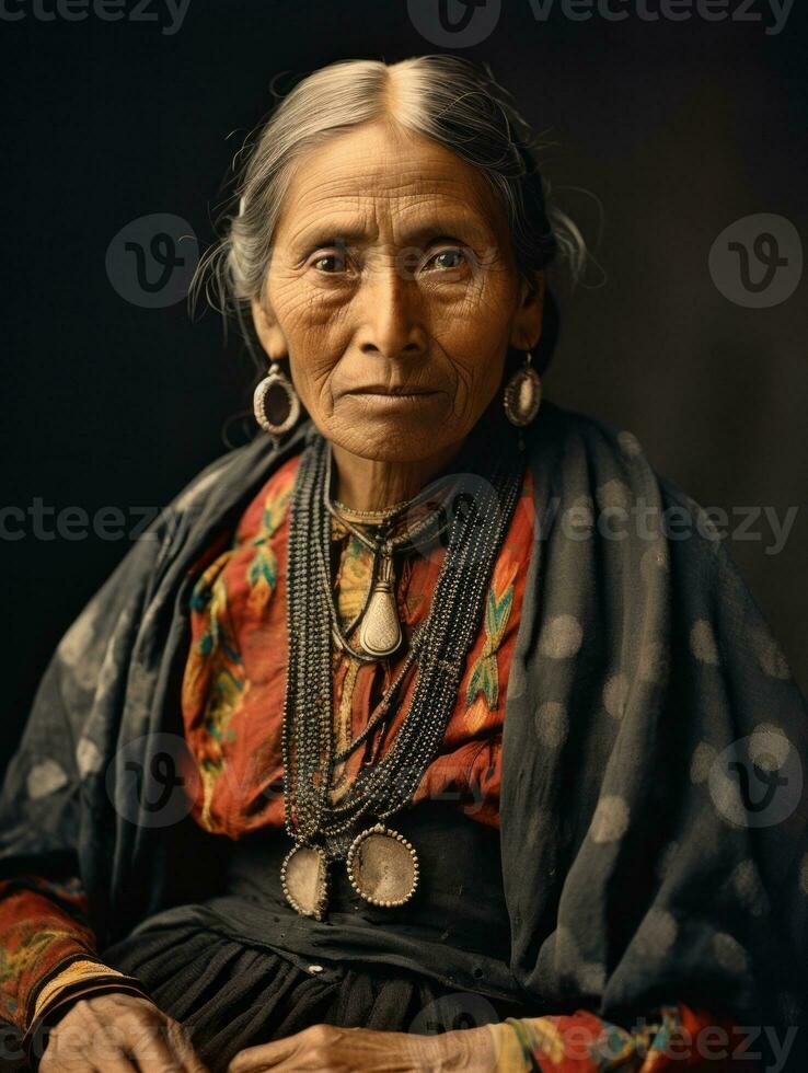 Old colored photograph of a mexican woman from the early 1900s AI Generative photo