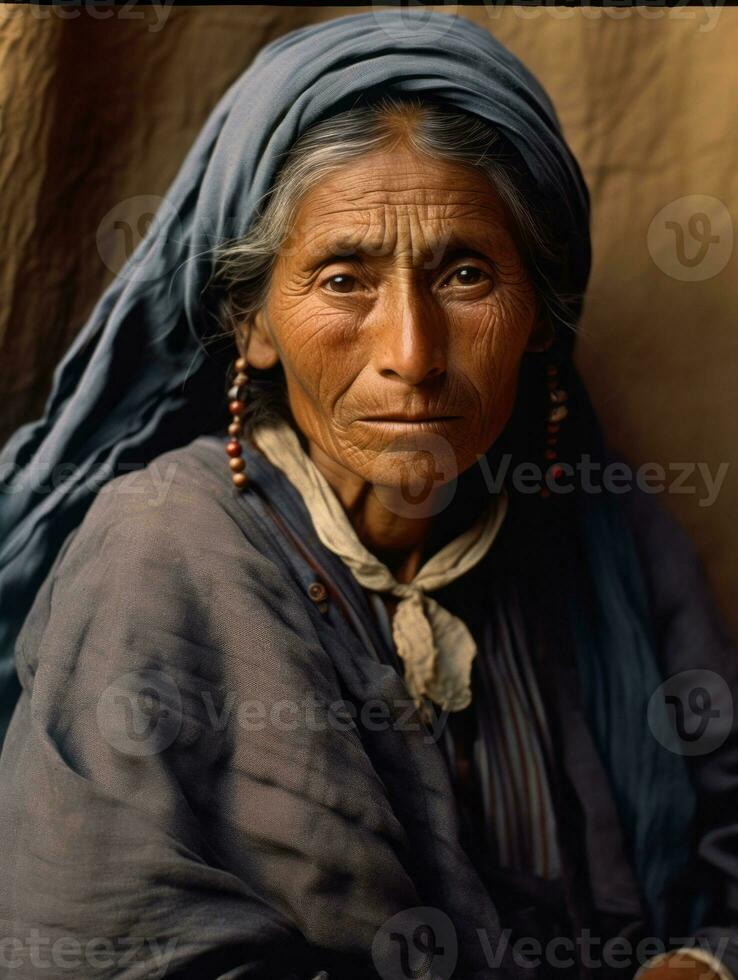 Old colored photograph of a mexican woman from the early 1900s AI Generative photo