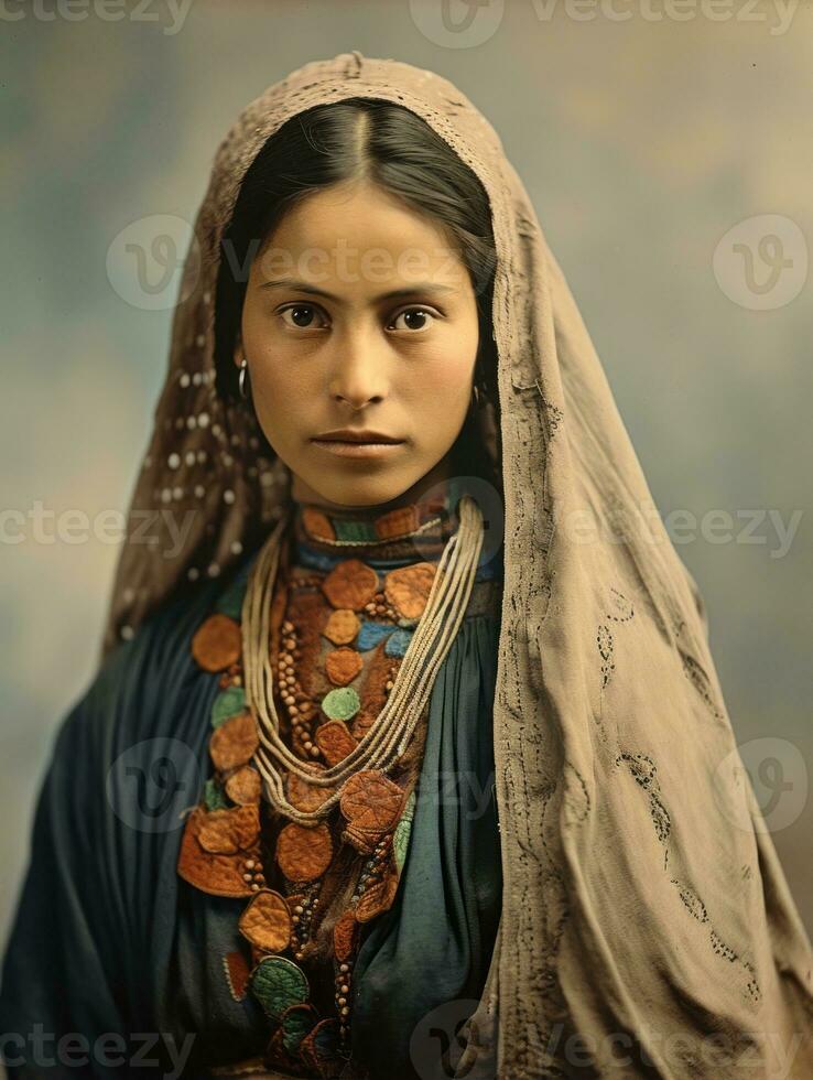 Old colored photograph of a mexican woman from the early 1900s AI Generative photo