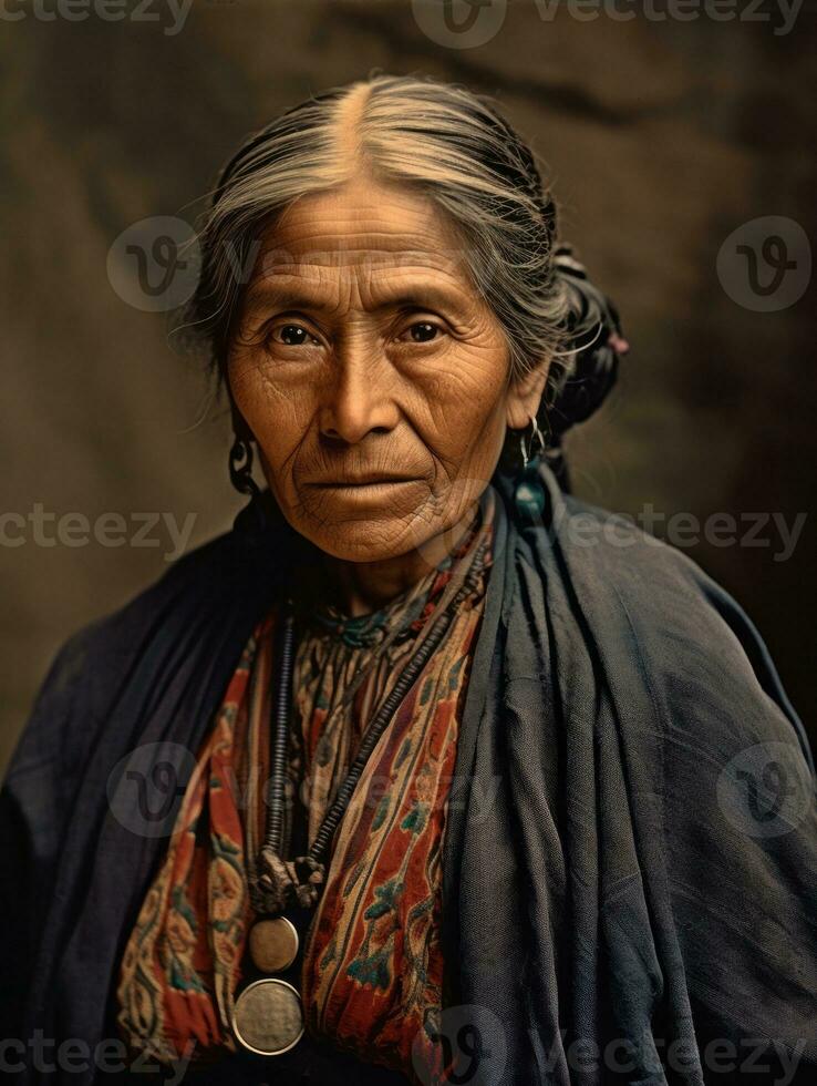 antiguo de colores fotografía de un mexicano mujer desde el temprano 1900 ai generativo foto