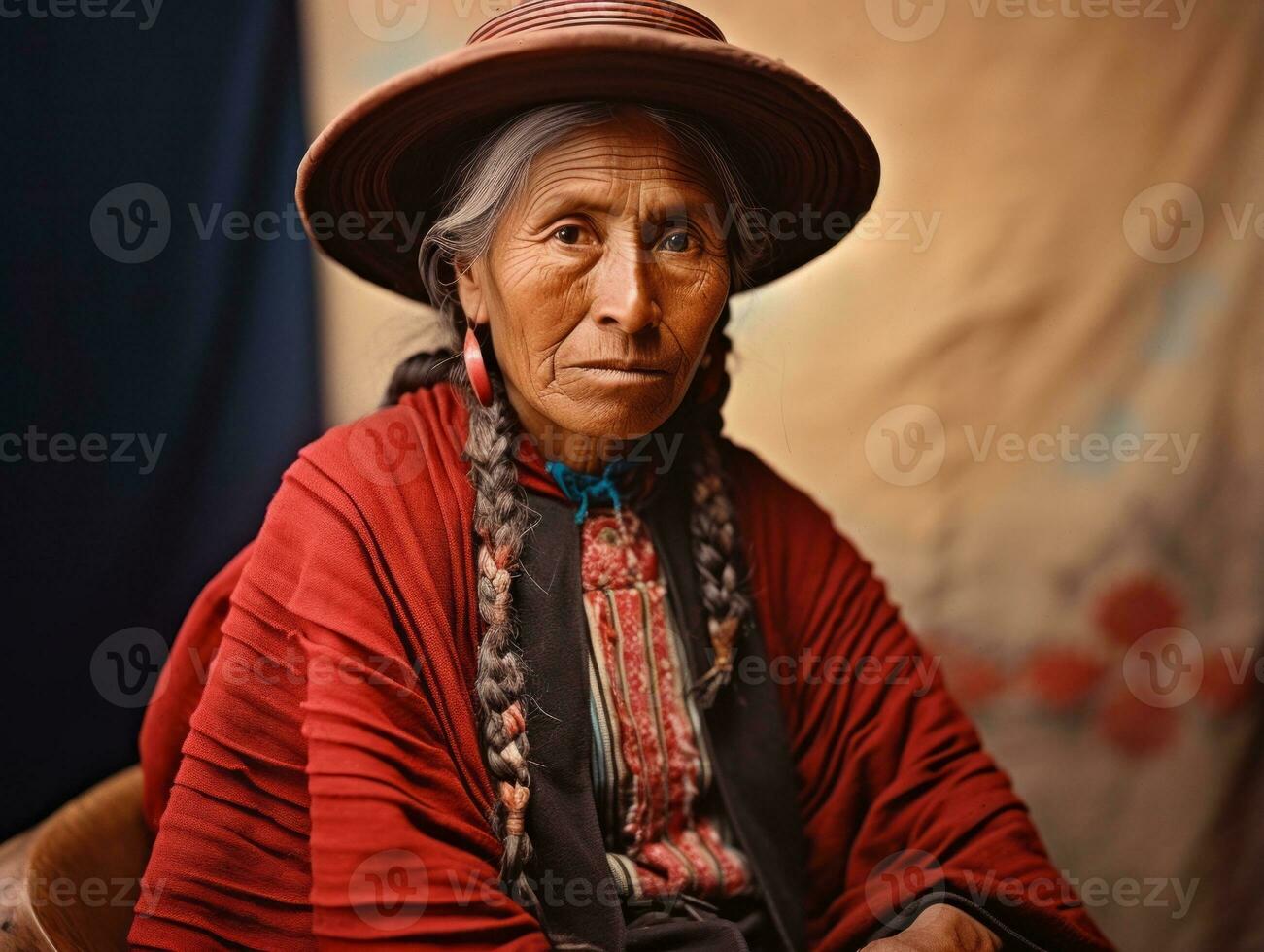 antiguo de colores fotografía de un mexicano mujer desde el temprano 1900 ai generativo foto