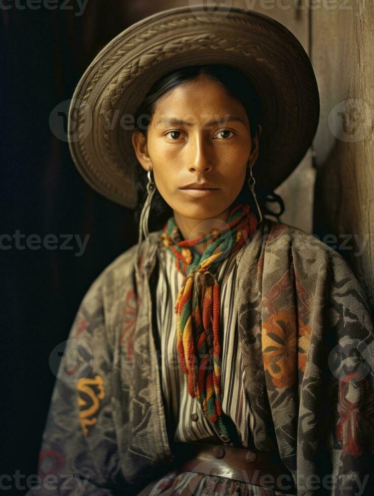 Old colored photograph of a mexican woman from the early 1900s AI Generative photo