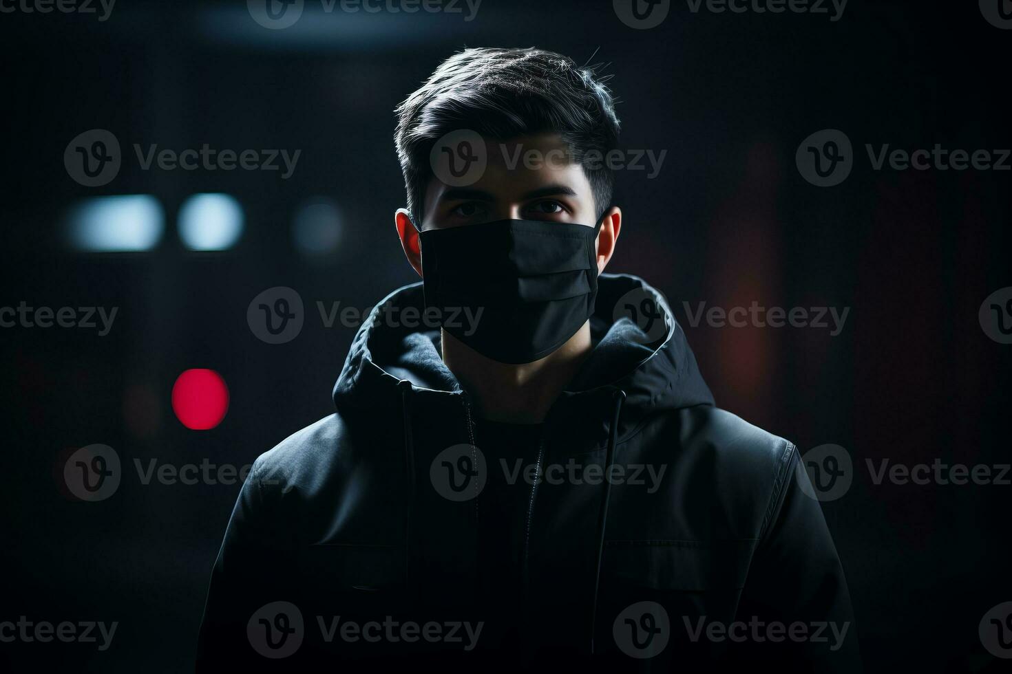 a man in a black hoodie with a black face mask generative ai photo