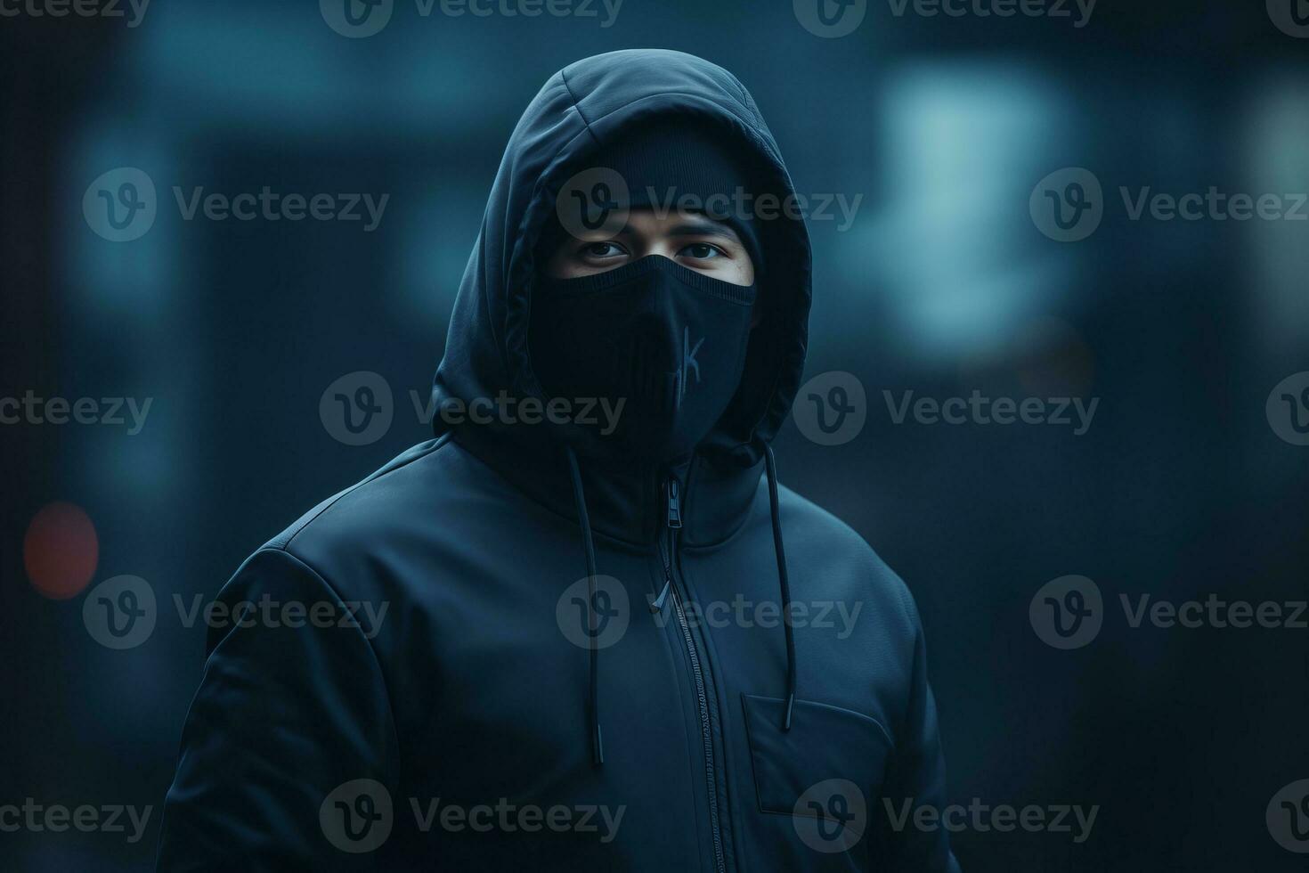a man wearing a black hoodie and a black mask generative ai photo