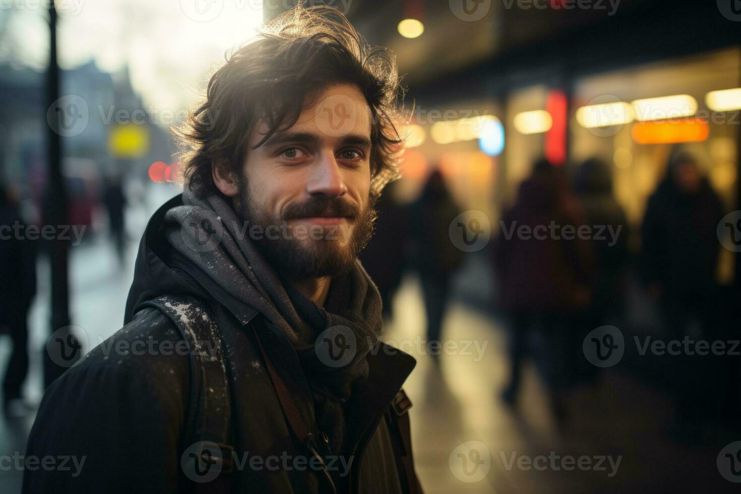 a man with a beard standing in front of a crowd generative ai photo