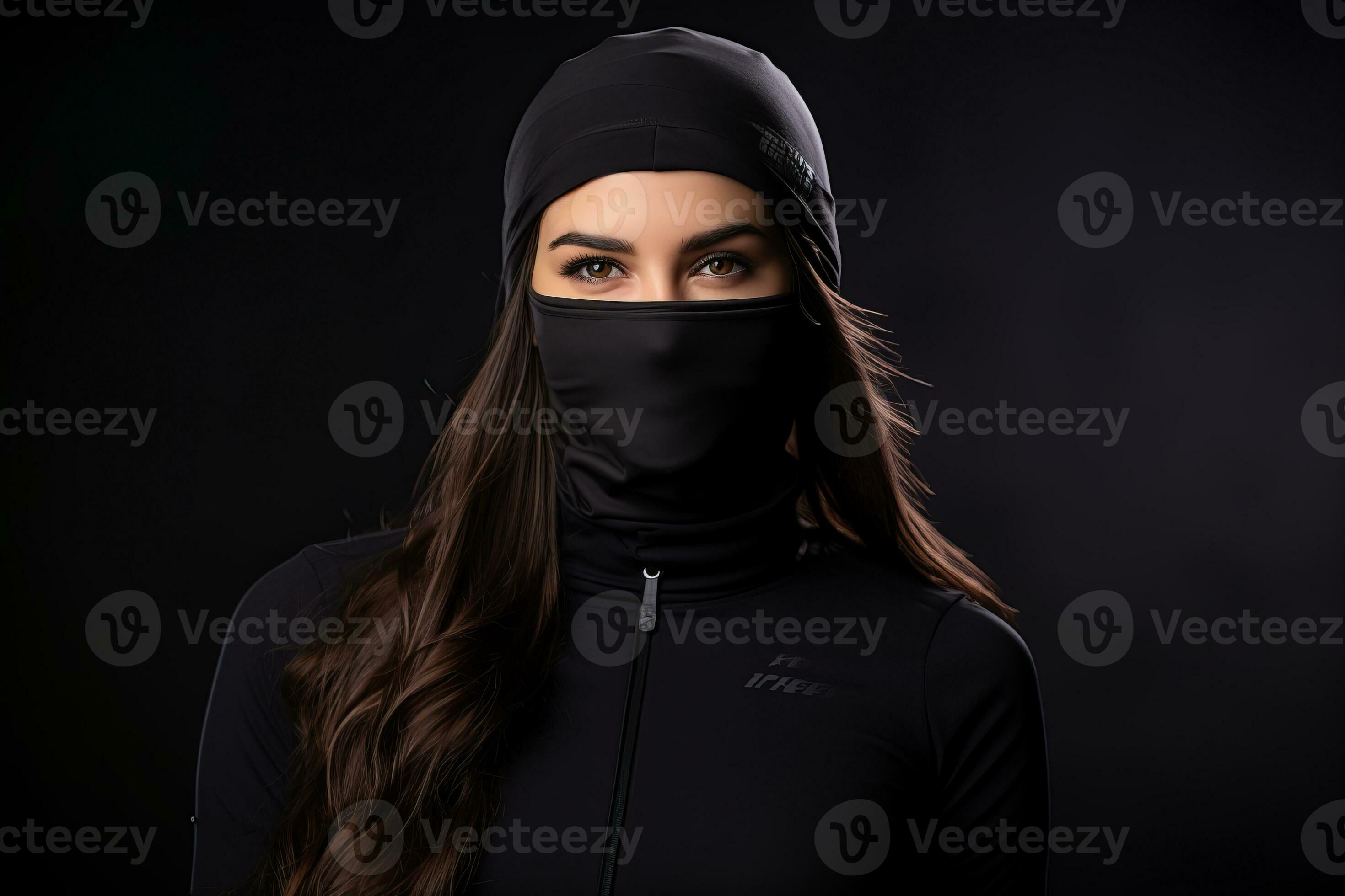 a woman wearing a black ski mask generative ai 29680855 Stock Photo at