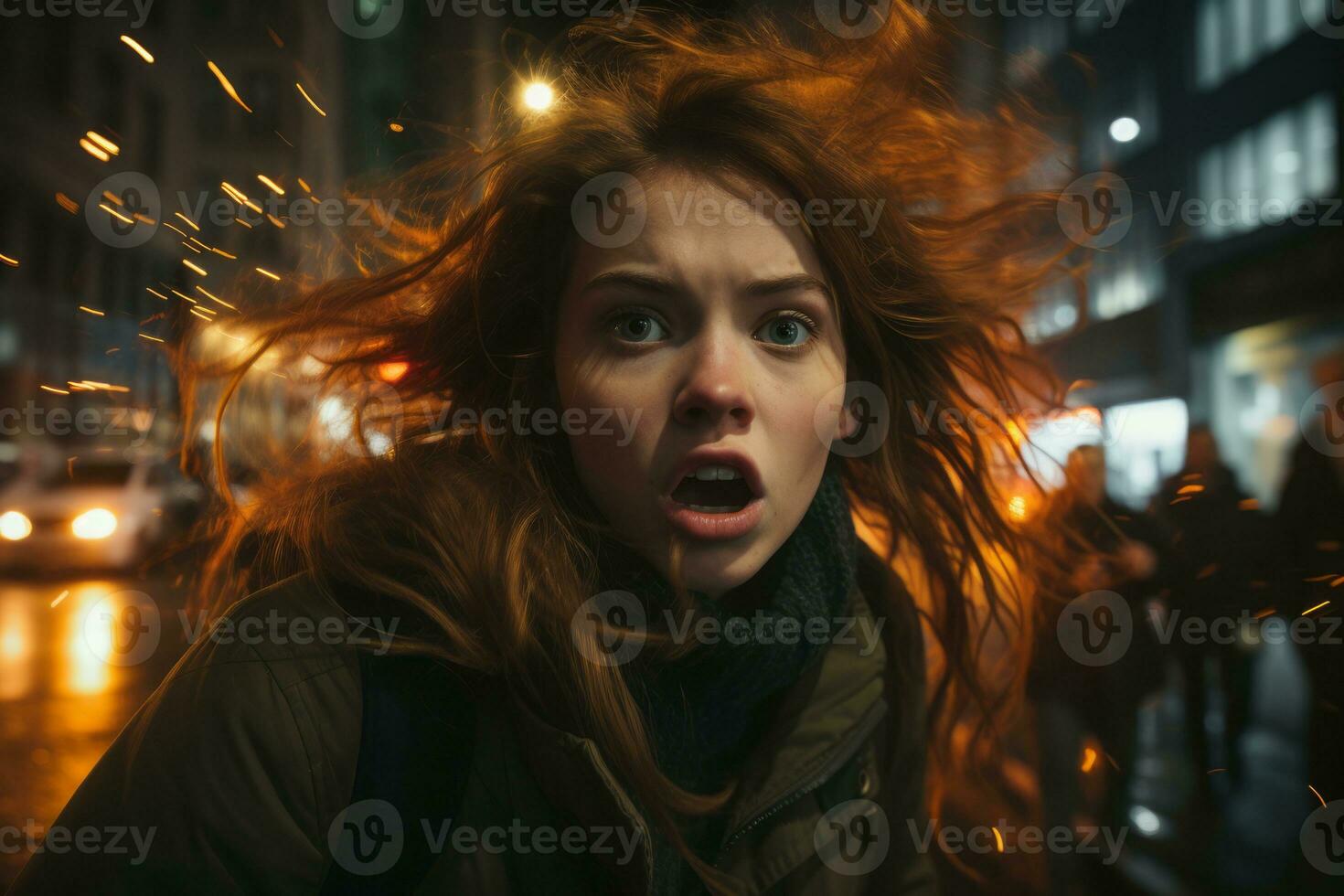 an image of a woman with her hair blowing in the wind generative ai photo