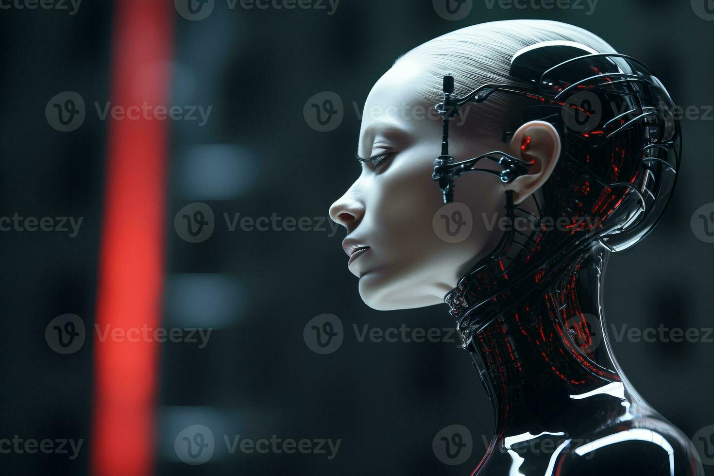 a woman in a futuristic suit with a red light behind her generative ai photo