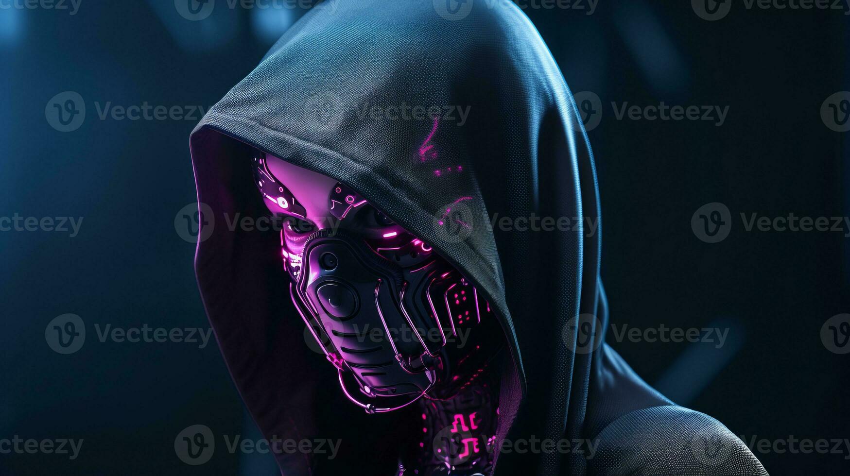 a woman in a hoodie with glowing eyes generative ai photo