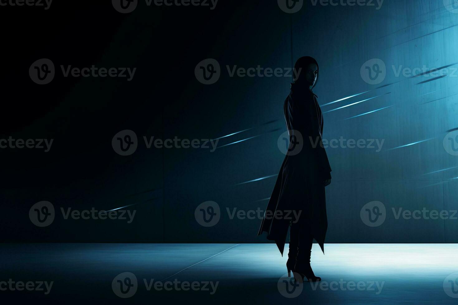 a woman standing in front of a dark room generative ai photo