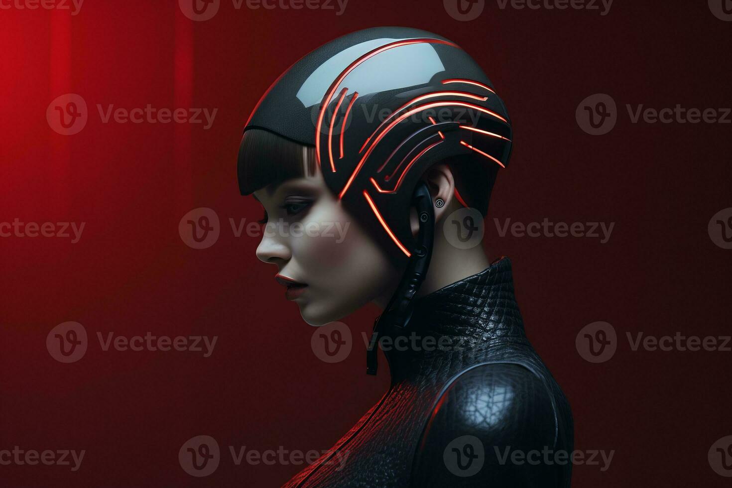 a woman wearing a helmet with neon lights generative ai photo