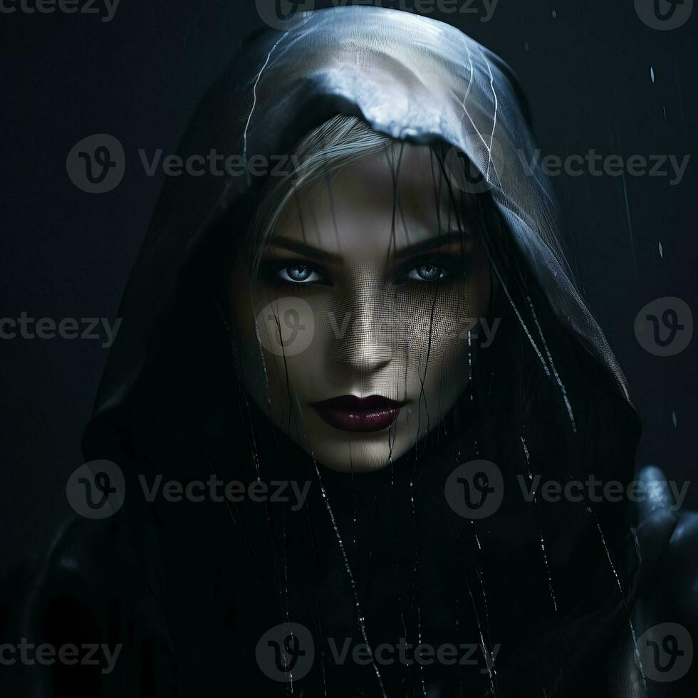 a woman with blue eyes in the rain generative ai photo