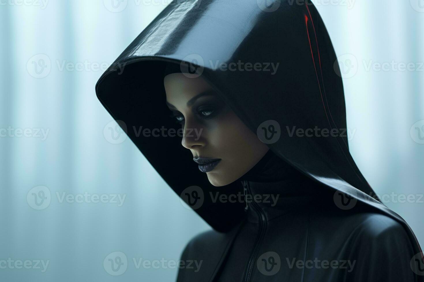 an image of a woman in a black cloak generative ai photo