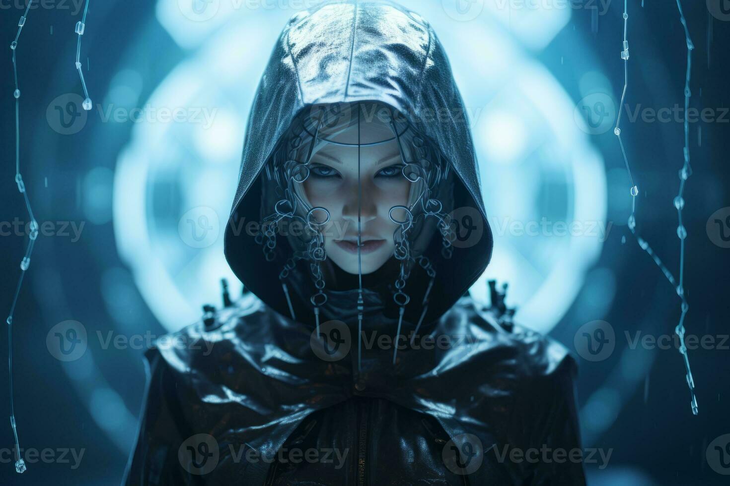 an image of a woman in a black hoodie generative ai photo
