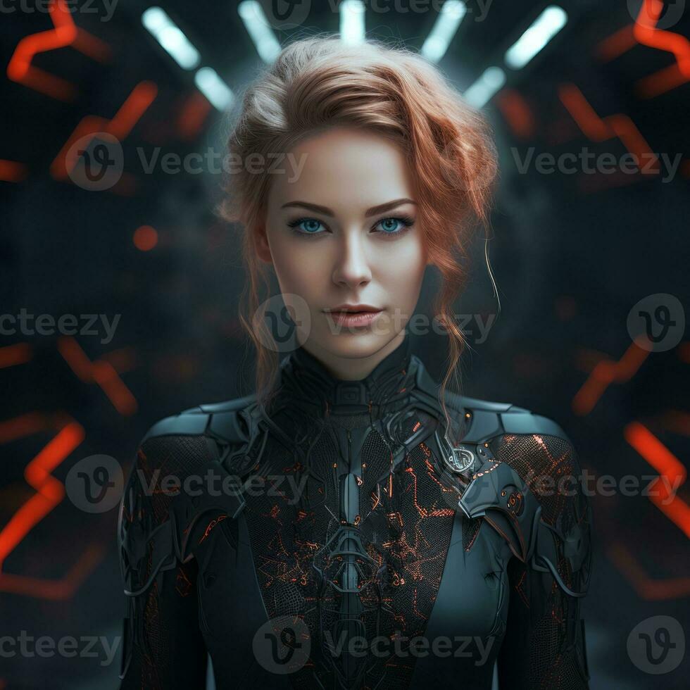 an image of a woman in a futuristic suit photo