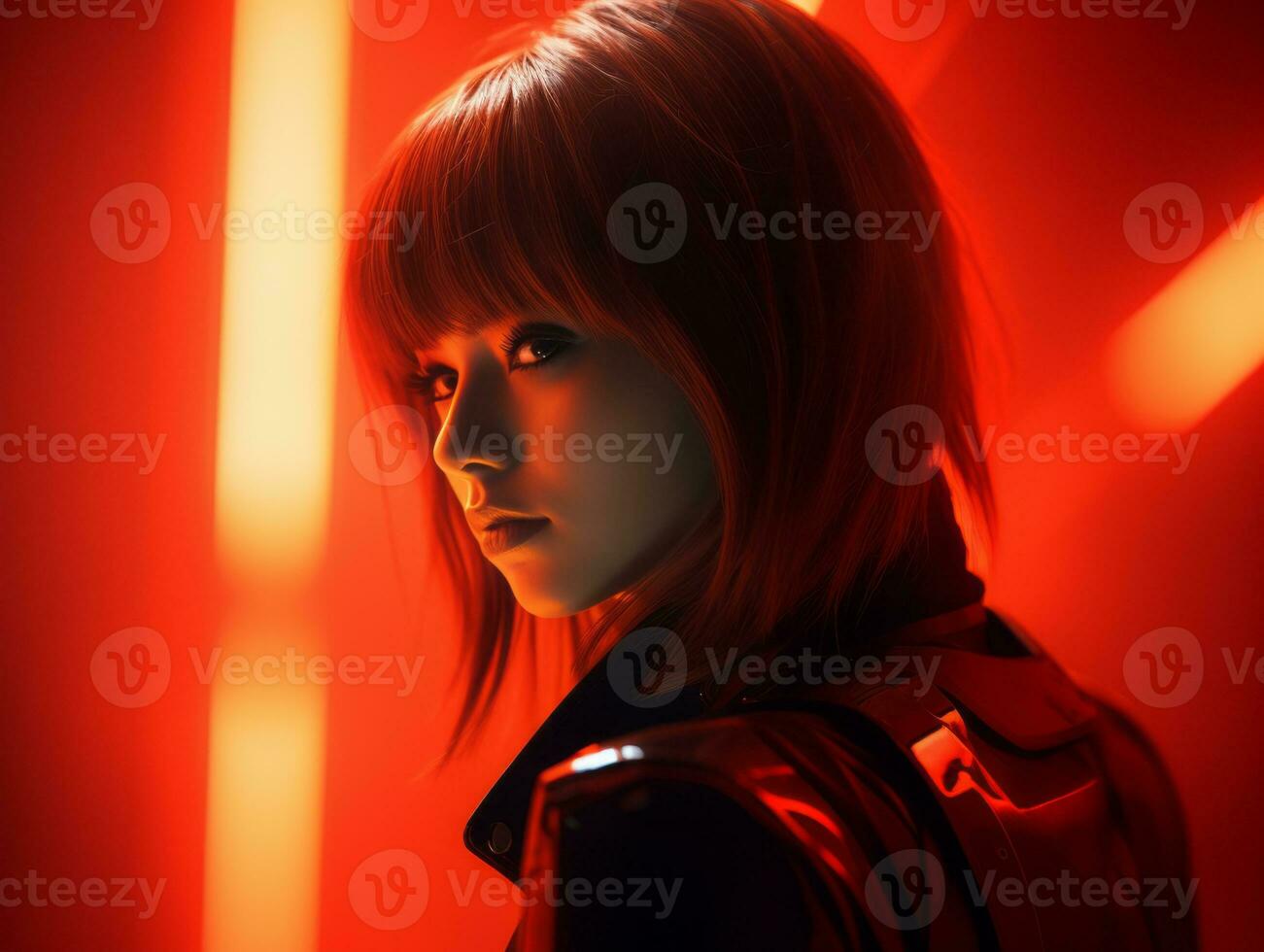an image of a woman in a red suit photo