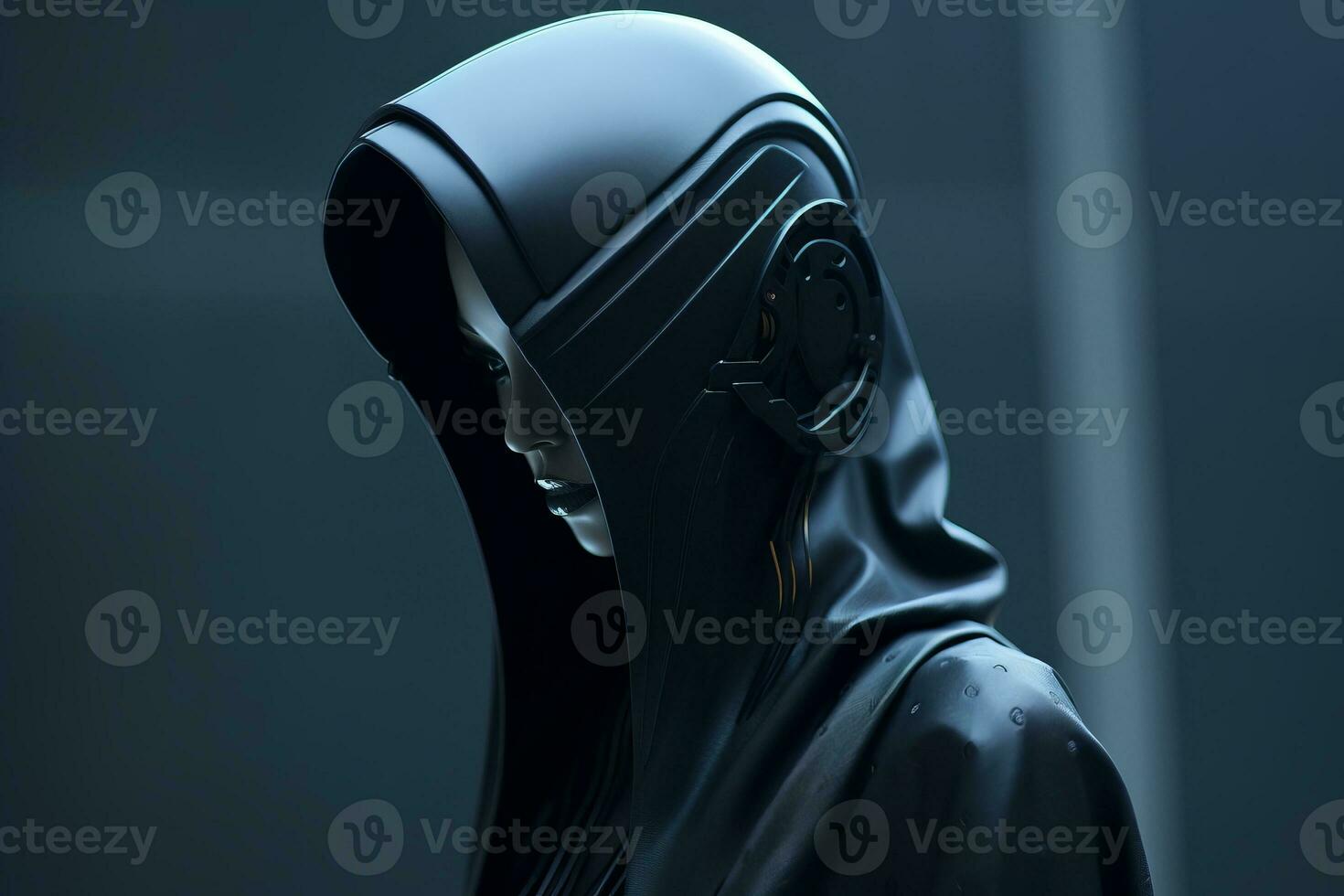 an image of a woman wearing a black cloak generative ai photo