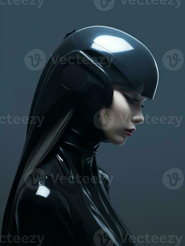 an image of a woman wearing a futuristic helmet generative ai photo