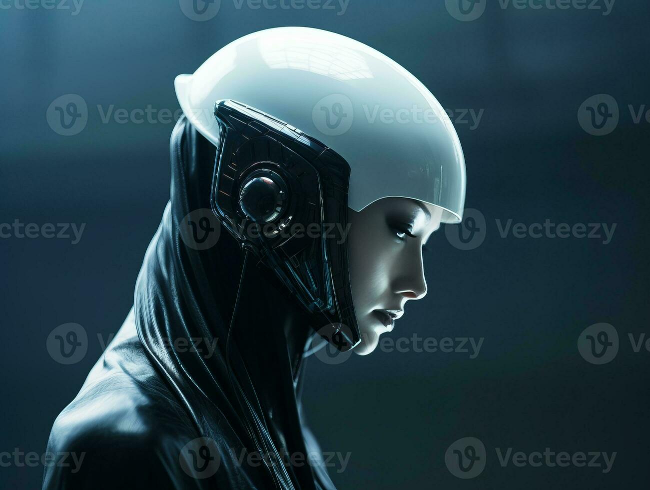 an image of a woman wearing a helmet generative ai photo