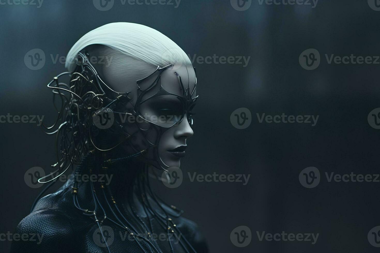 an image of a woman with white hair and black makeup generative ai photo