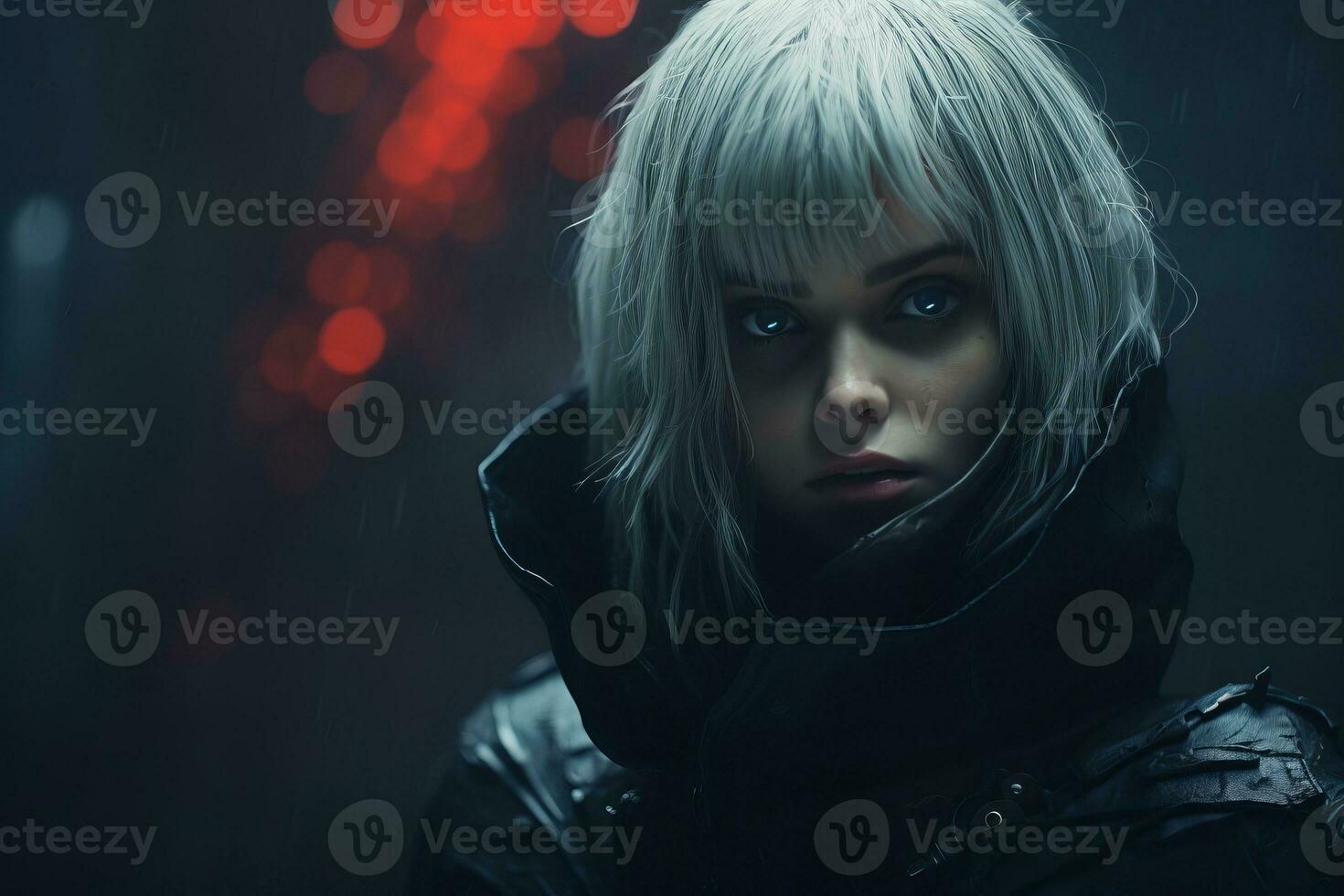 an image of a woman with white hair in the rain generative ai photo