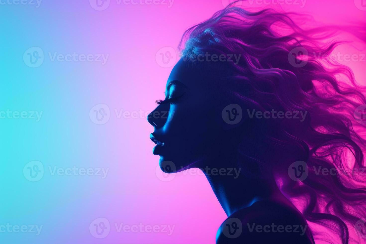 silhouette of a woman with long curly hair on a colorful background generative ai photo