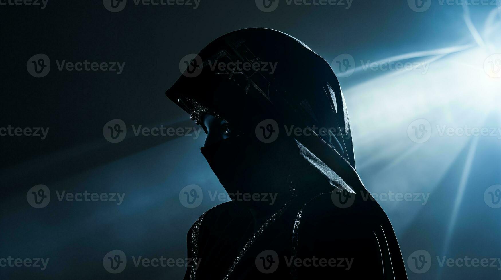 the silhouette of a woman in a hooded robe generative ai photo