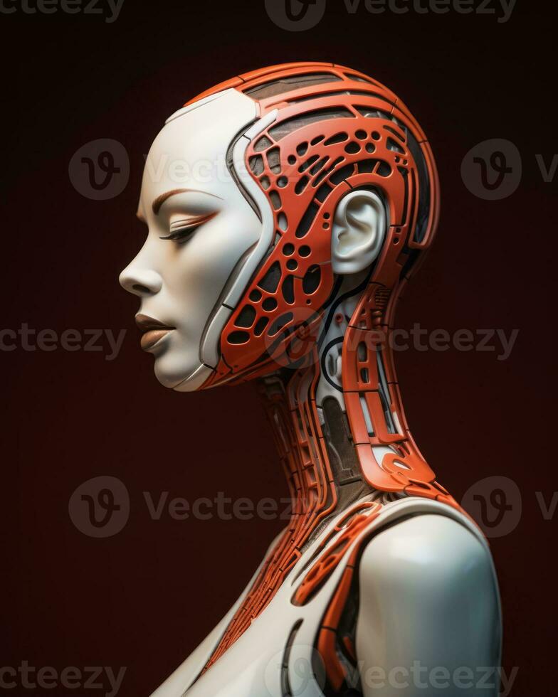 3d rendering of a female robot head on a dark background generative ai photo