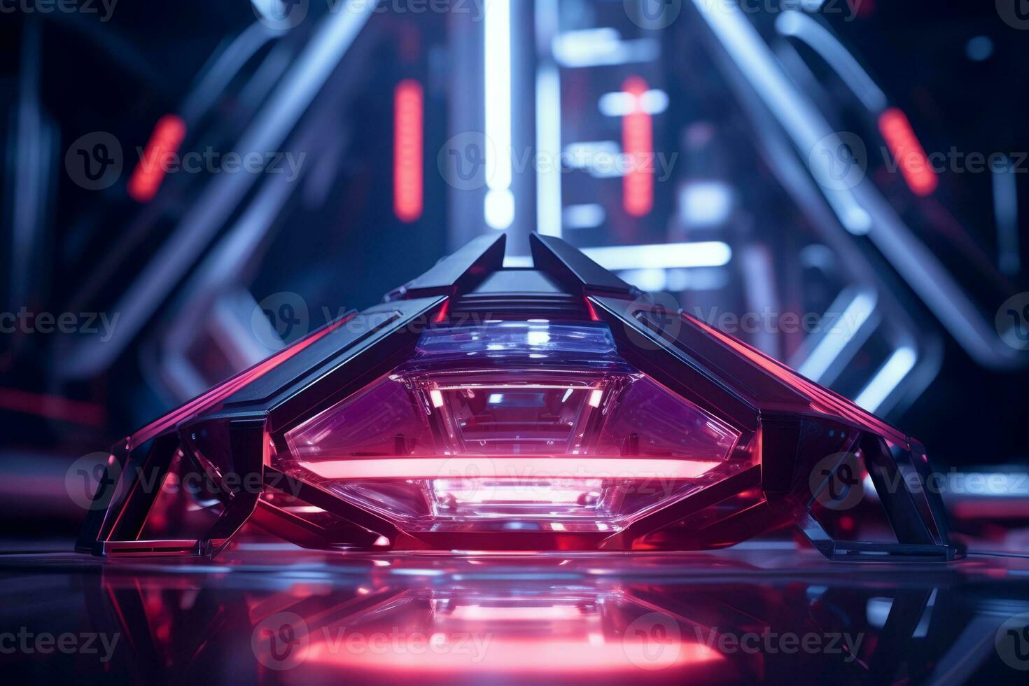 3d rendering of a futuristic object with red lights generative ai photo