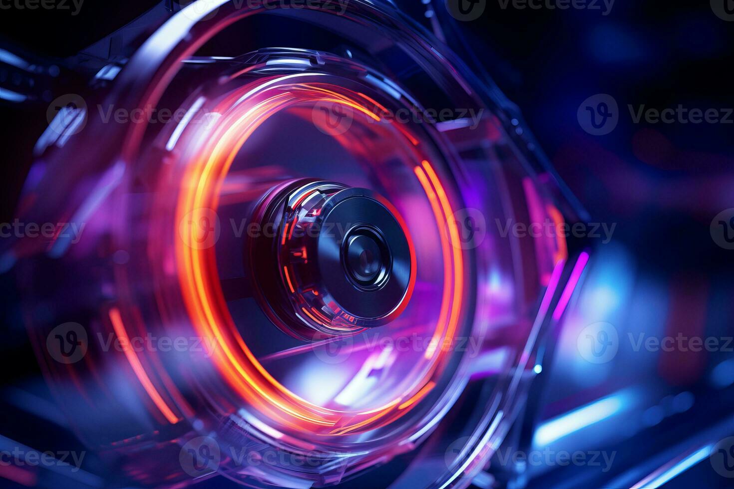 a close up of a computer fan with glowing red lights generative ai photo