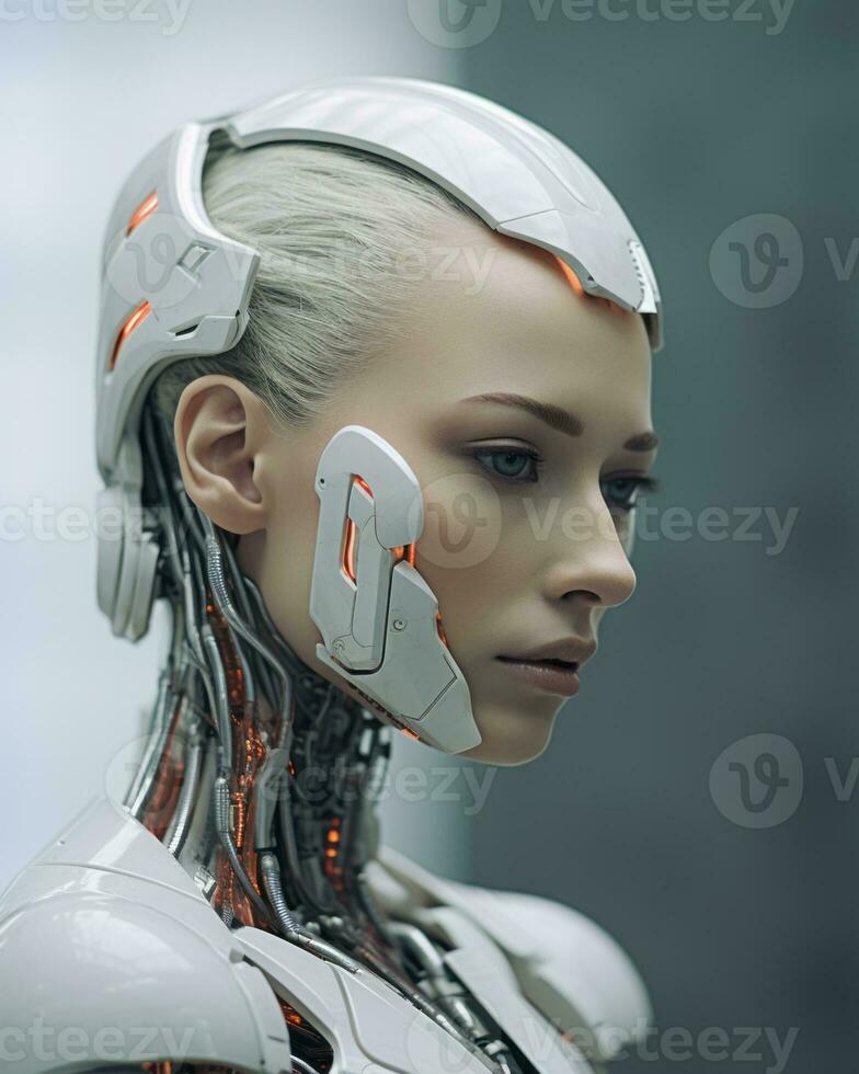 a close up of a woman wearing a robot suit generative ai photo