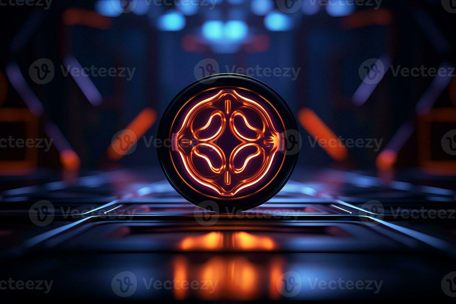 a glowing red and orange symbol on a dark background generative ai photo