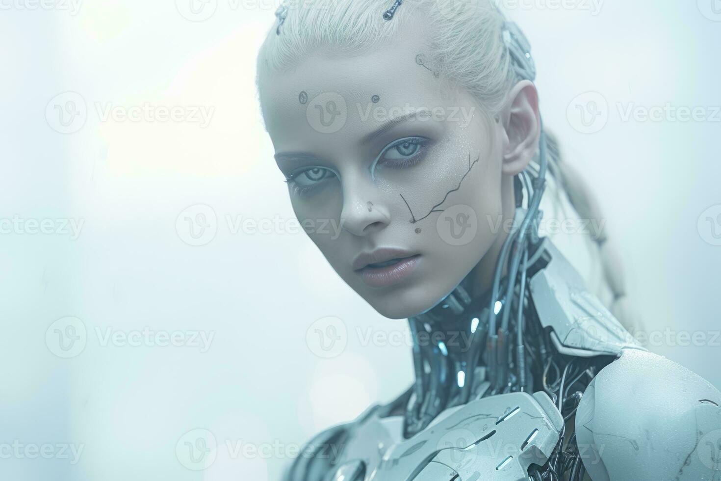 a woman in a futuristic suit with her eyes closed generative ai photo