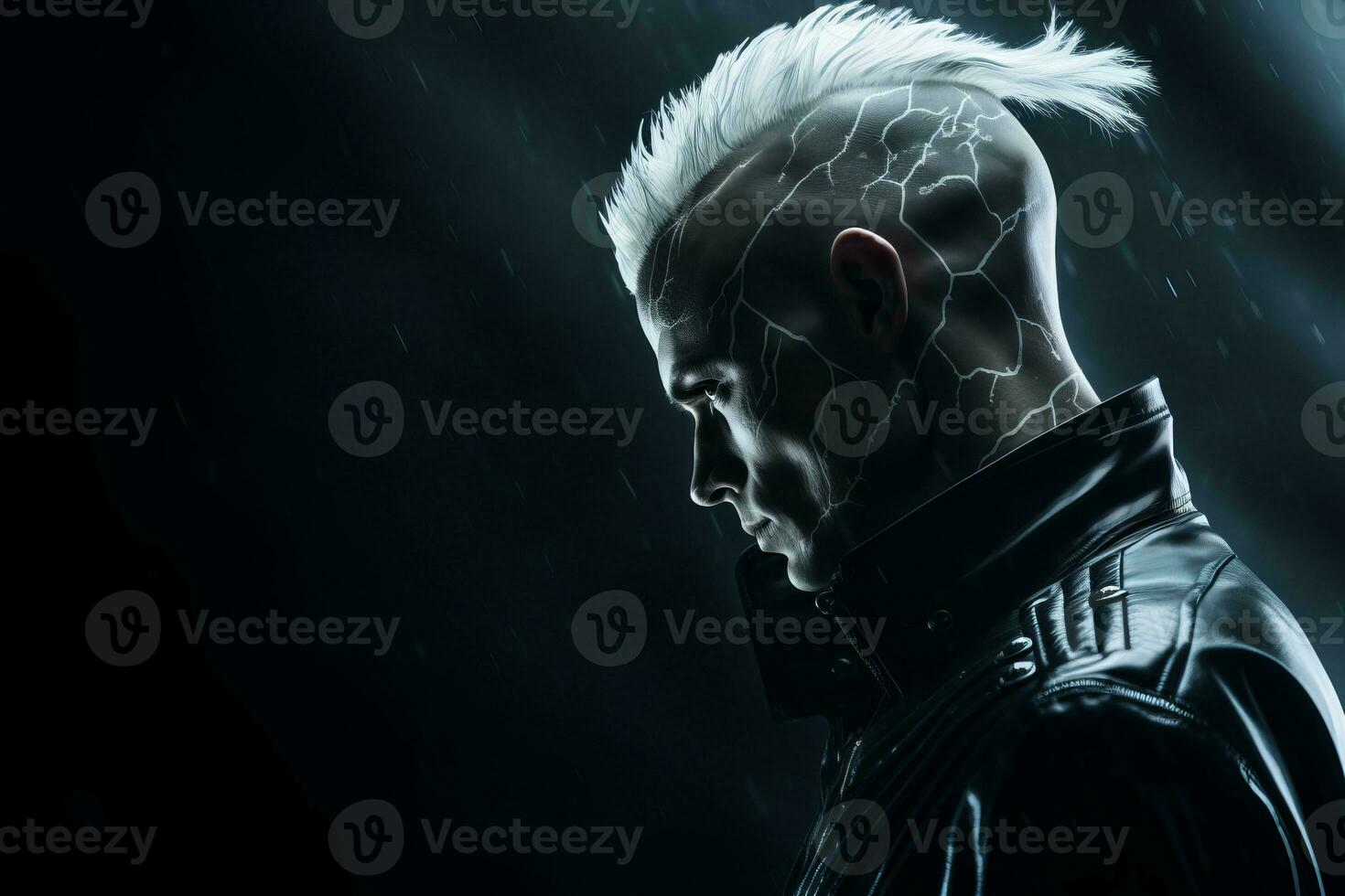 an image of a man with white hair and a lightning bolt on his head generative ai photo