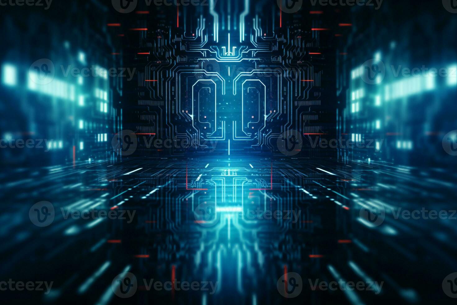 an abstract image of a futuristic hallway with glowing lights generative ai photo