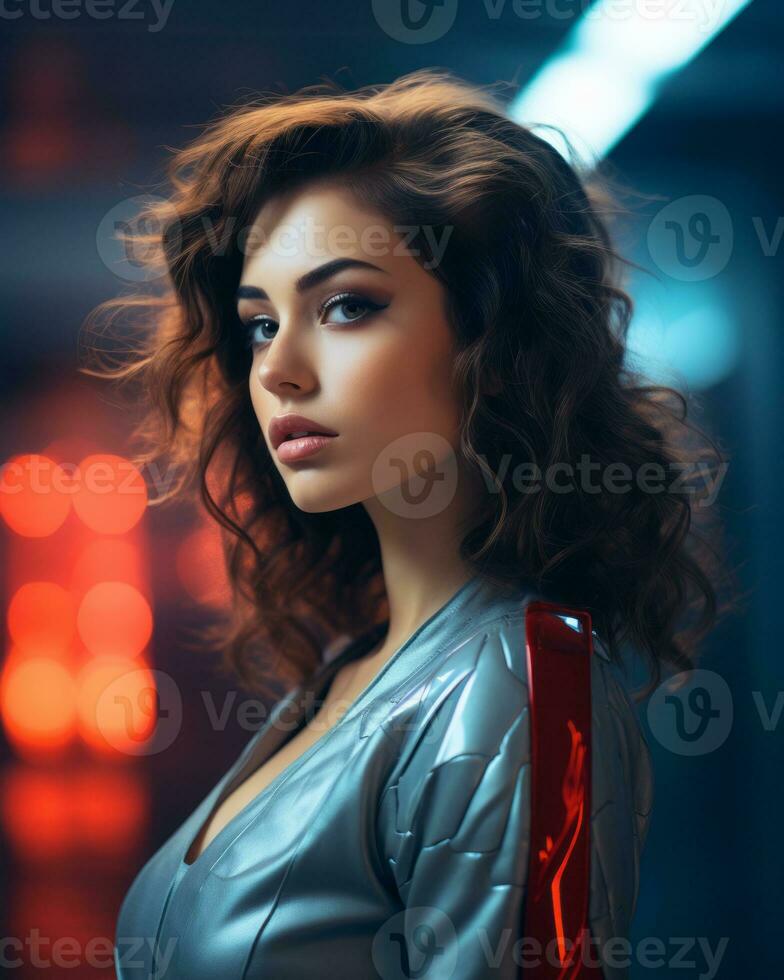 portrait of a beautiful woman in a futuristic setting generative ai photo