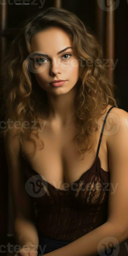 a beautiful young woman in lingerie posing for the camera photo