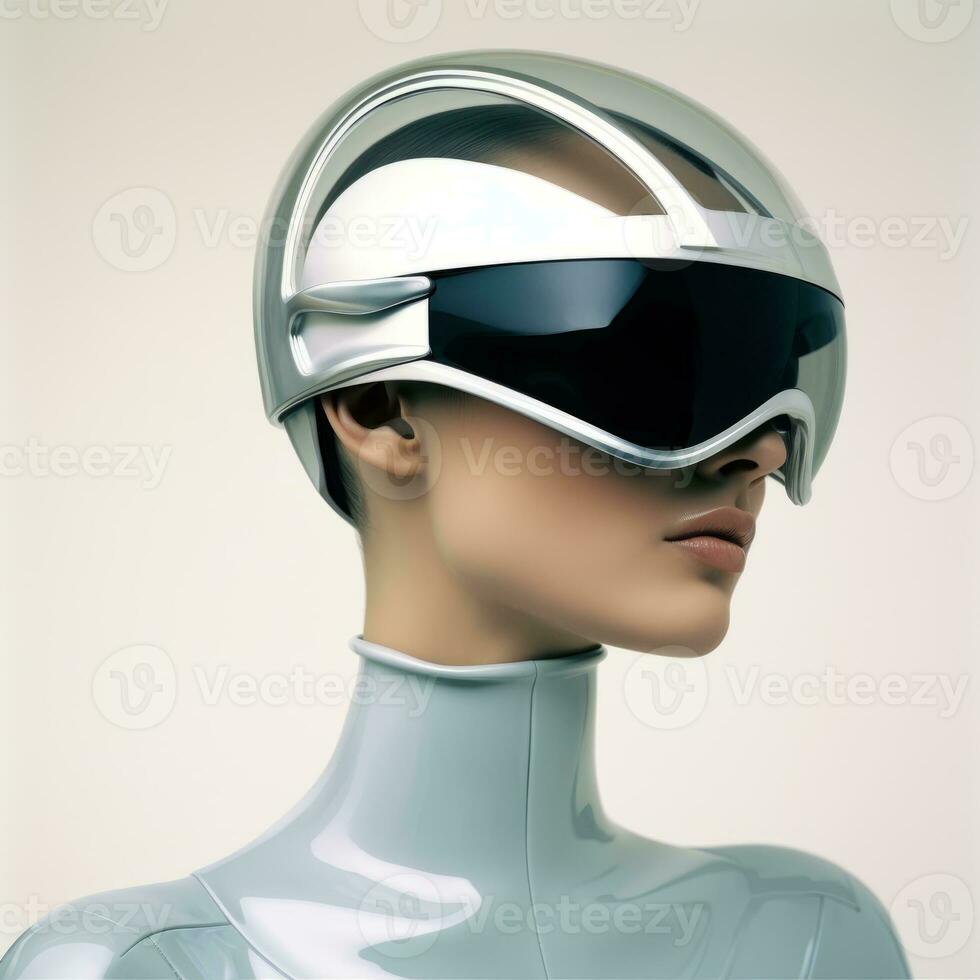 a futuristic woman wearing a futuristic helmet generative ai photo