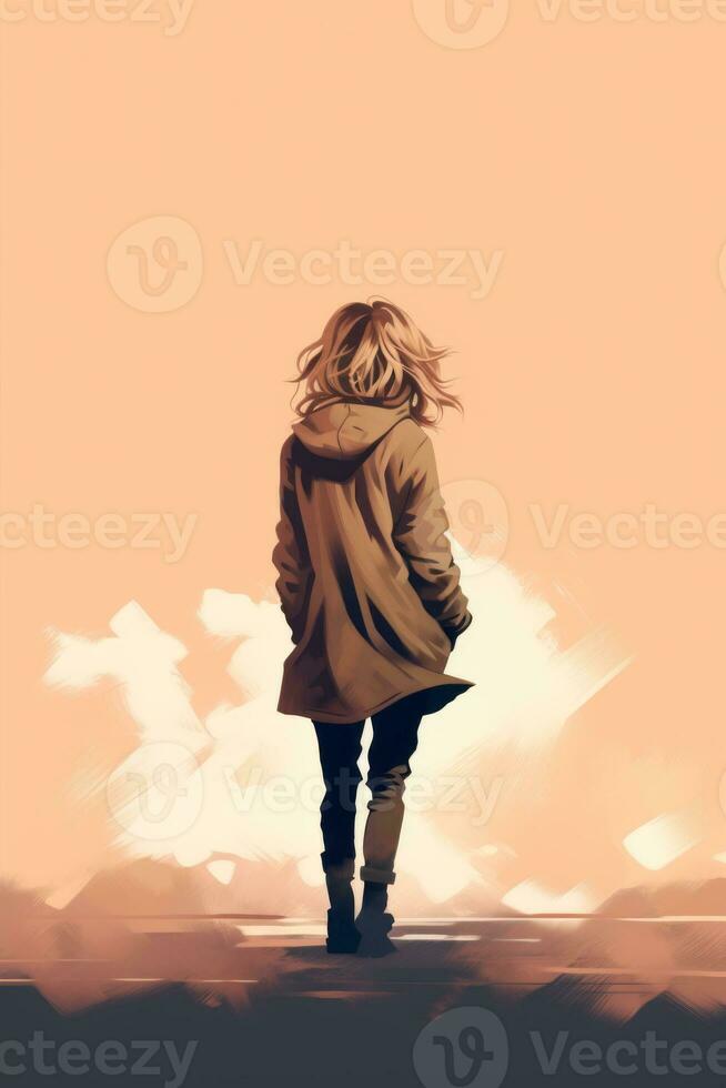 an illustration of a person walking away from the camera generative ai photo