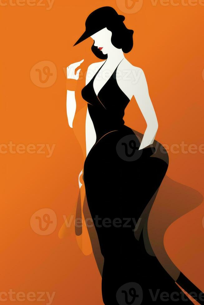 an illustration of a woman in a black dress and hat generative ai photo