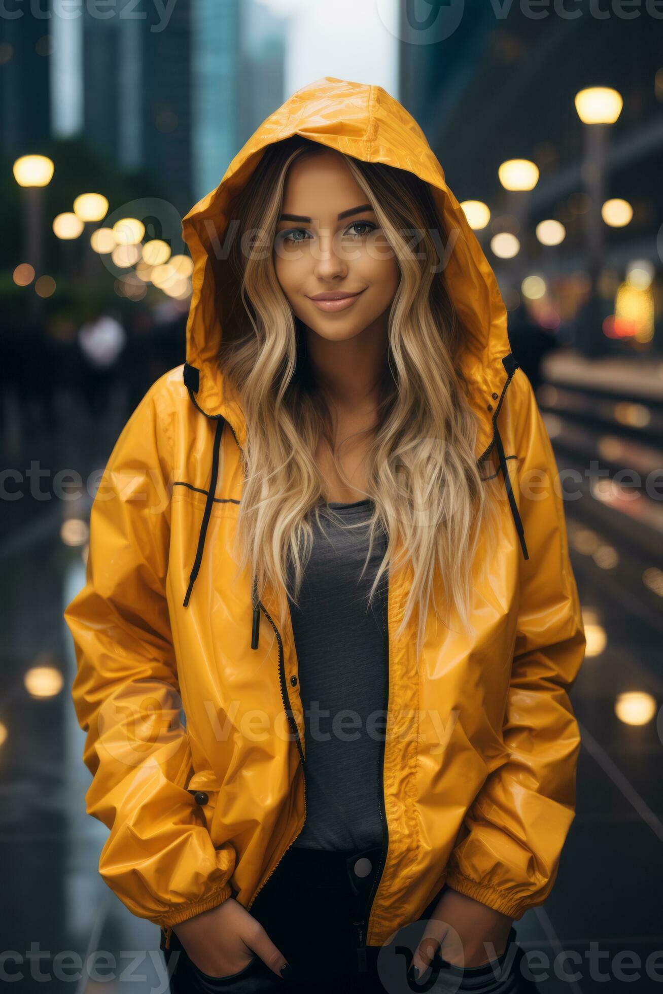 Lady in cheap yellow jacket