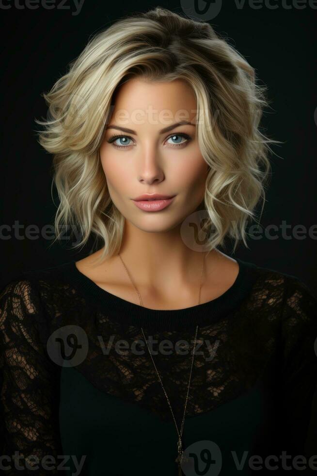 a beautiful blonde woman with a short wavy hair generative ai photo