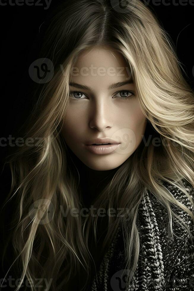 a beautiful blonde woman with long wavy hair generative ai photo