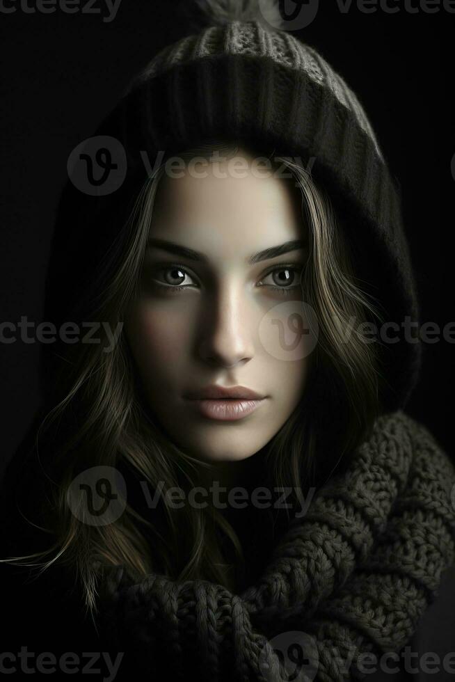 a woman in a winter hat and scarf generative ai photo